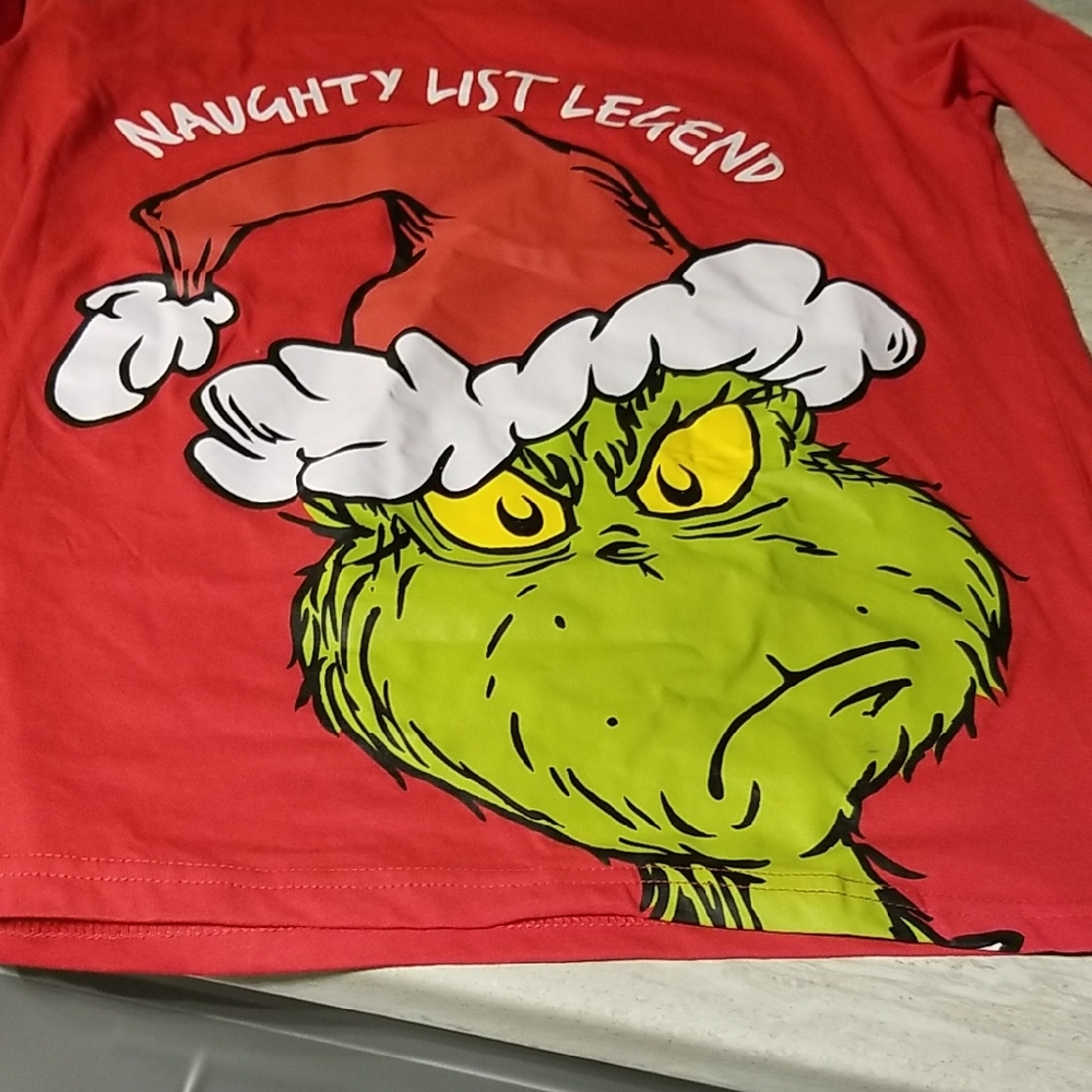Naughty List Legend Red Long Sleeve Tshirt Ladies Small Christmas Grinch